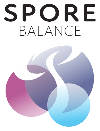 Abstract logo with flowing shapes in purple and pink hues.